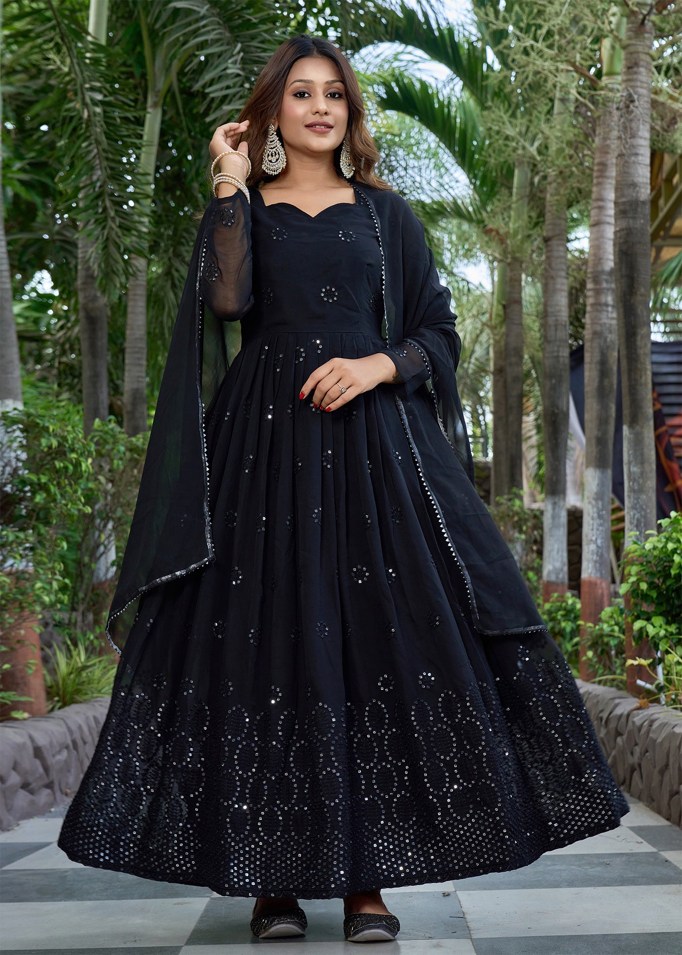 Black georgette anarkali gown