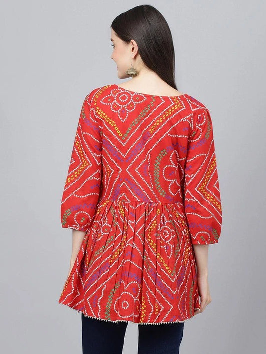 Red Colour Jaipuri Print Regular a-line top