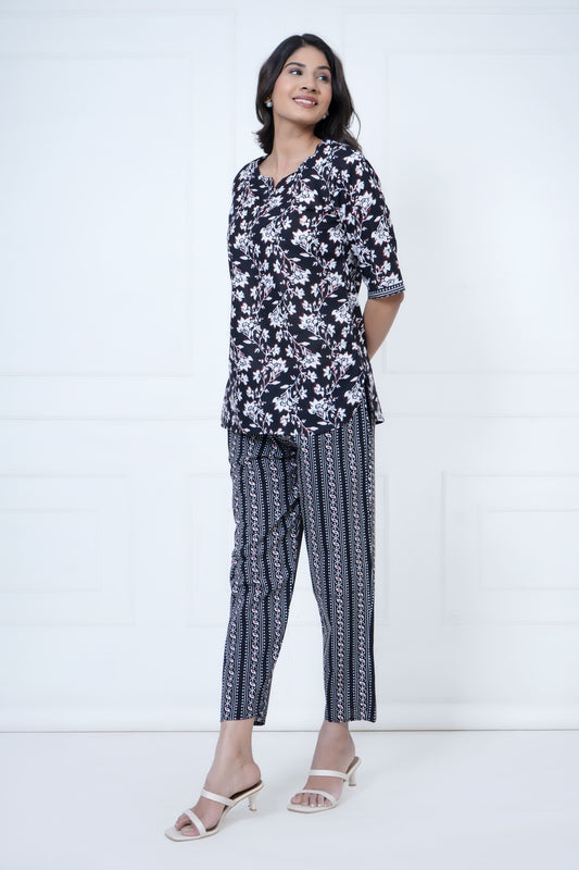 Black printed cotton co-ord set
