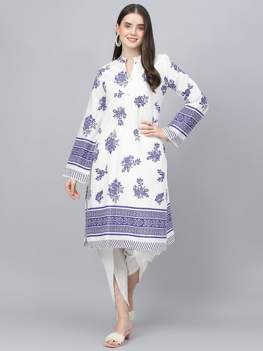Floral Printed Pure Cotton Kurta with Dhoti Pants