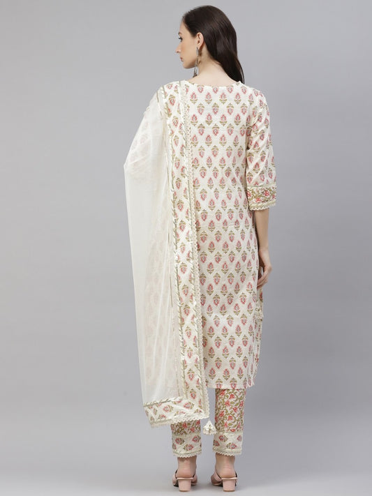 Cream-coloured printed Kurta set