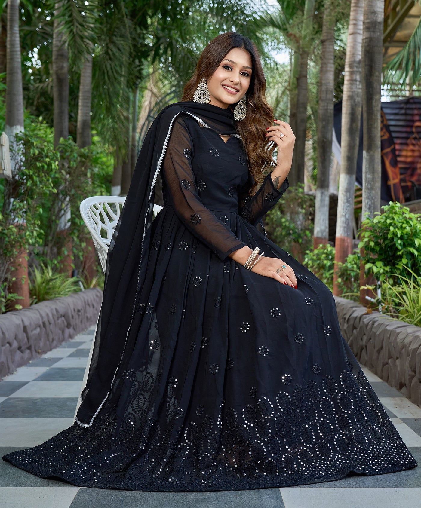 Black georgette anarkali gown