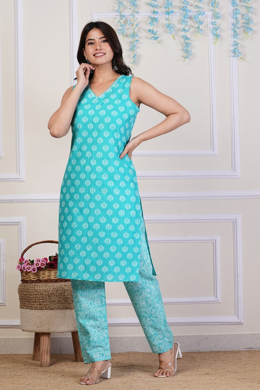 Printed cotton kurta set