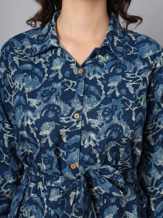 Navy blue print shirt dress