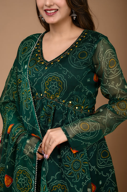Green Bandhani Sharara Set