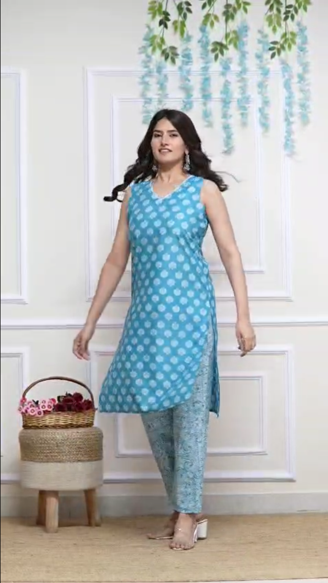 Printed cotton kurta set