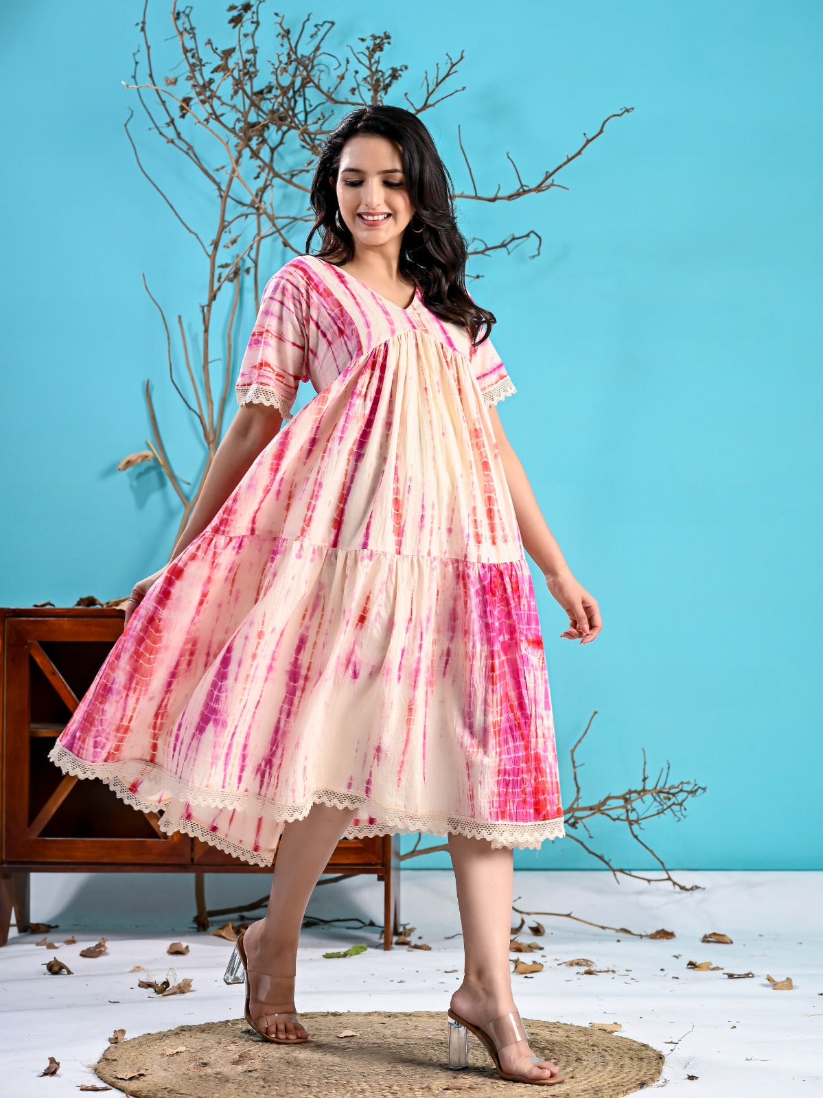 WHITE PINK TIE-DYE SHORT DRESS