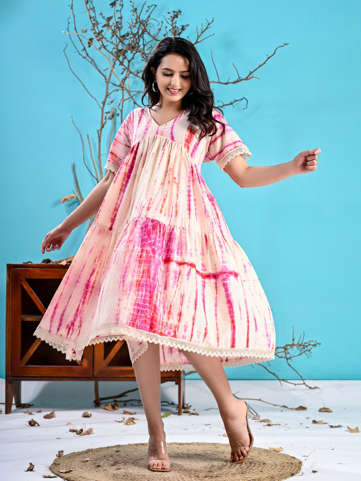 WHITE PINK TIE-DYE SHORT DRESS