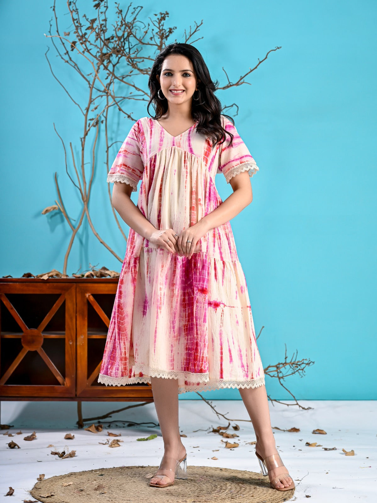 WHITE PINK TIE-DYE SHORT DRESS