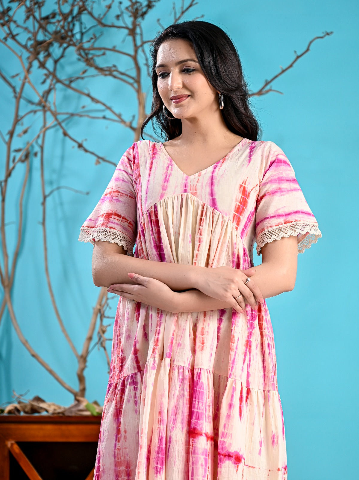 WHITE PINK TIE-DYE SHORT DRESS