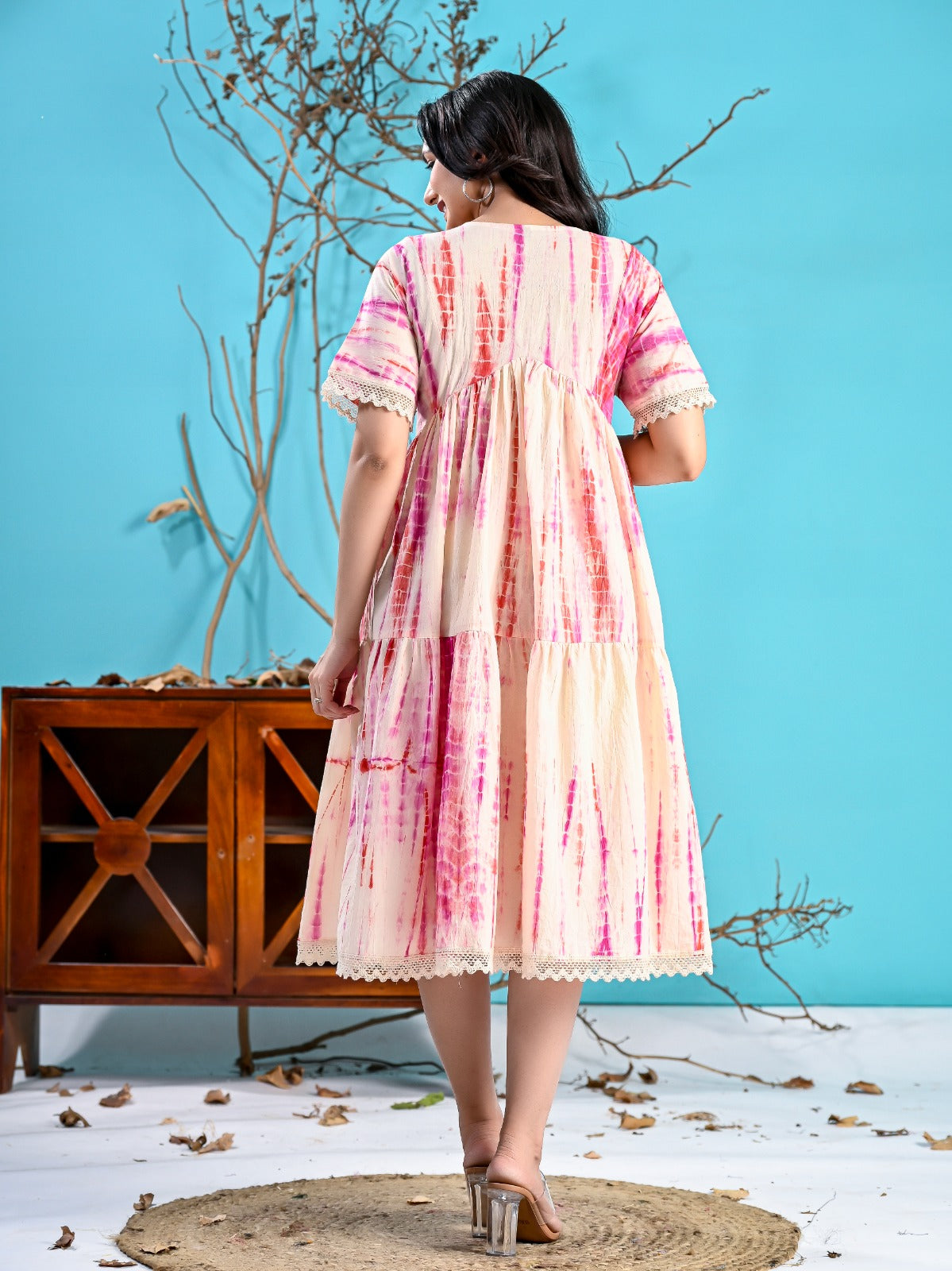 WHITE PINK TIE-DYE SHORT DRESS
