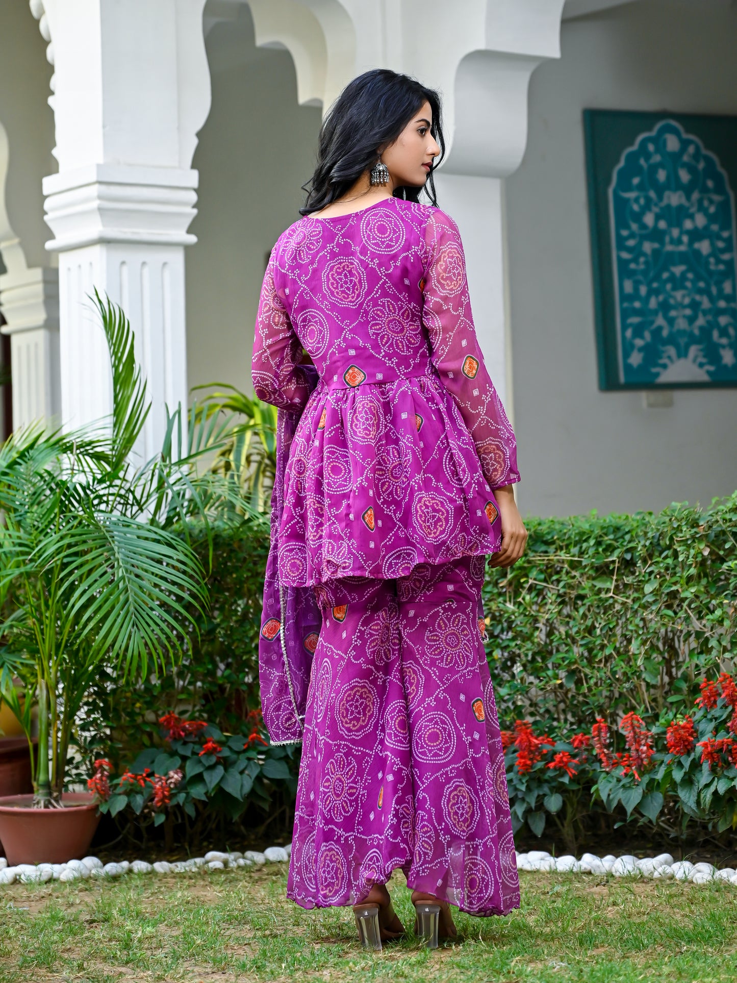 Wine bandhani sharara