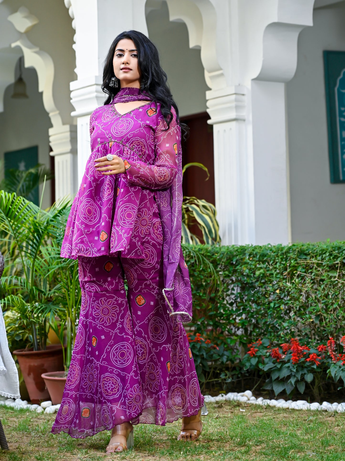 Wine bandhani sharara