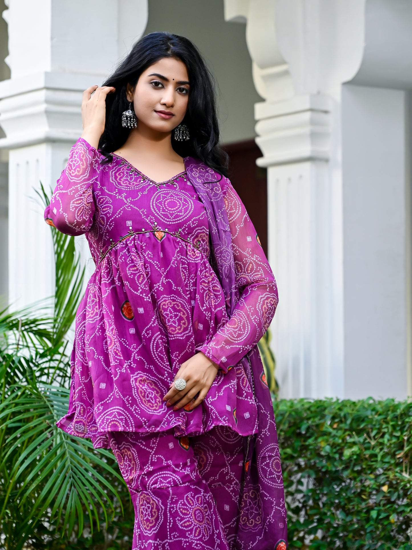 Wine bandhani sharara