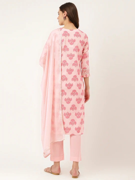 Pink printed Kurta with Trousers with dupatta💗