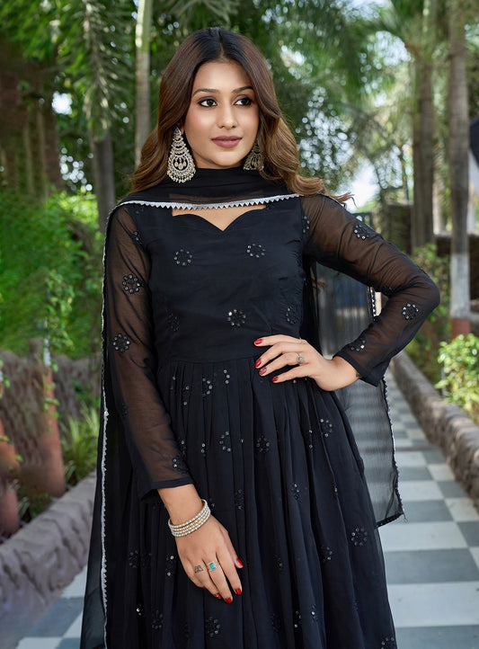 Black georgette anarkali gown