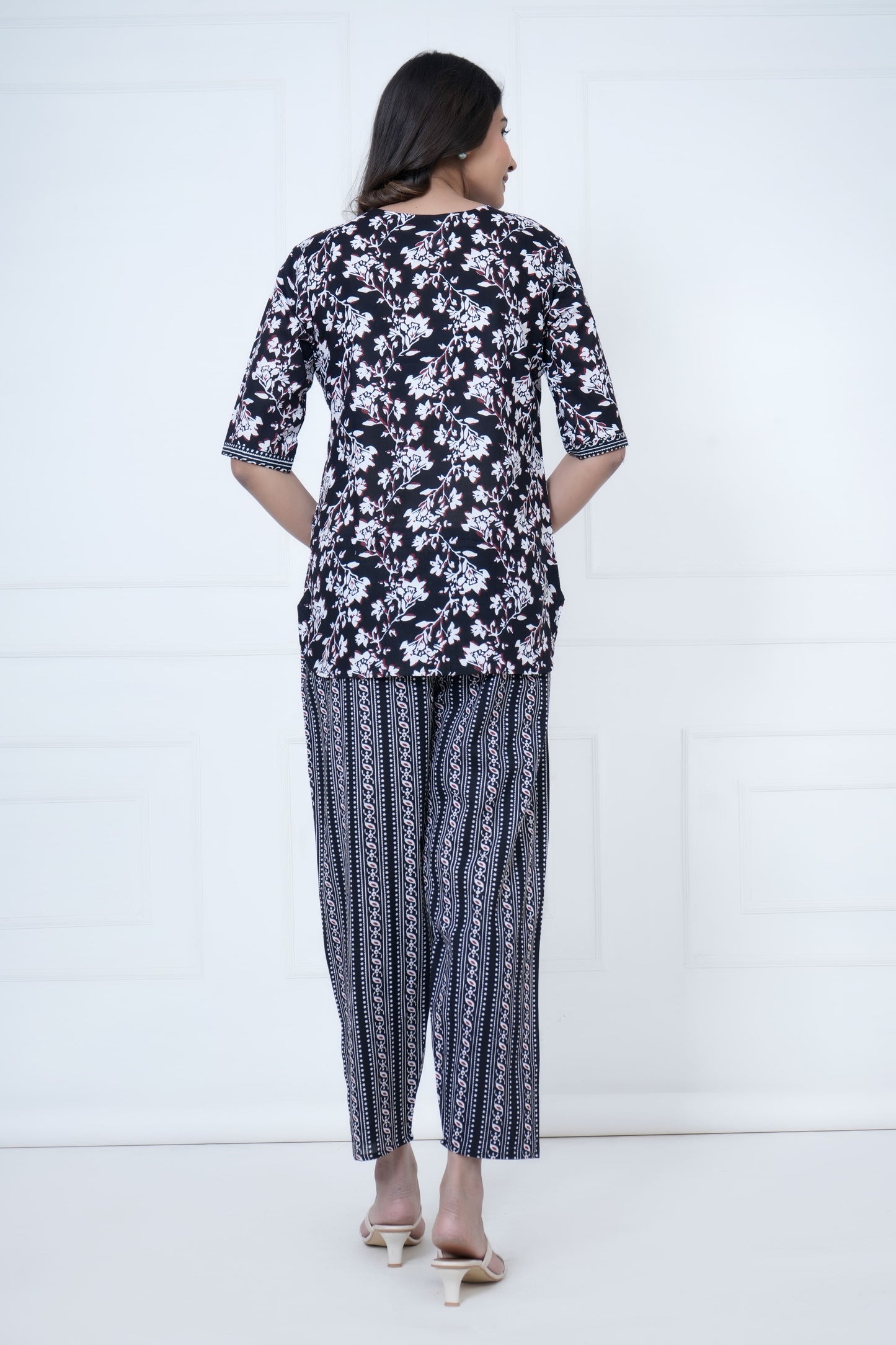 Black printed cotton co-ord set