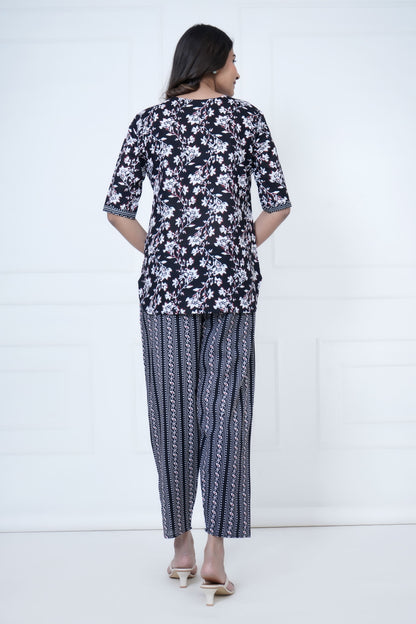 Black printed cotton co-ord set
