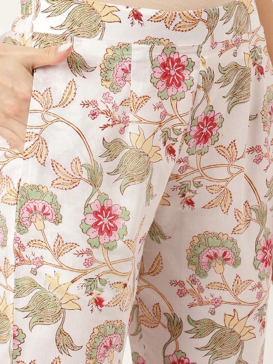 White printed Kurta with Trousers with dupatta