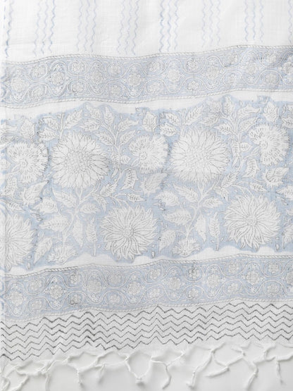 Blue printed Kurta with Trousers and dupatta