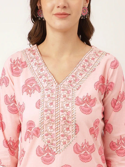 Pink printed Kurta with Trousers with dupatta💗