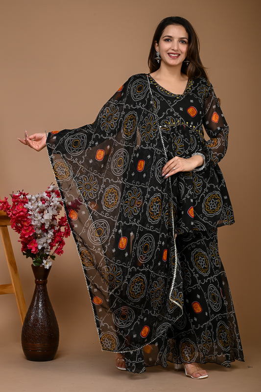 Black Bandhani Sharara