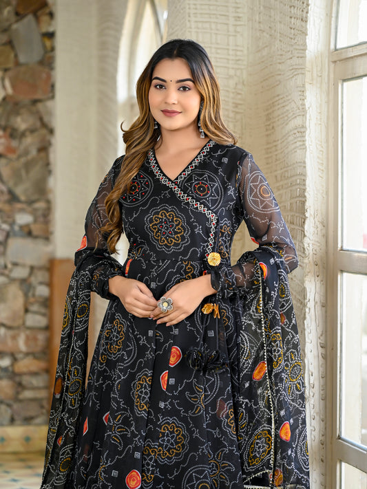 Black bandhani angarakha