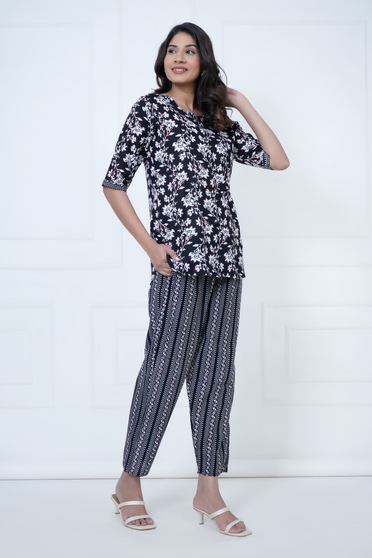 Black printed cotton co-ord set