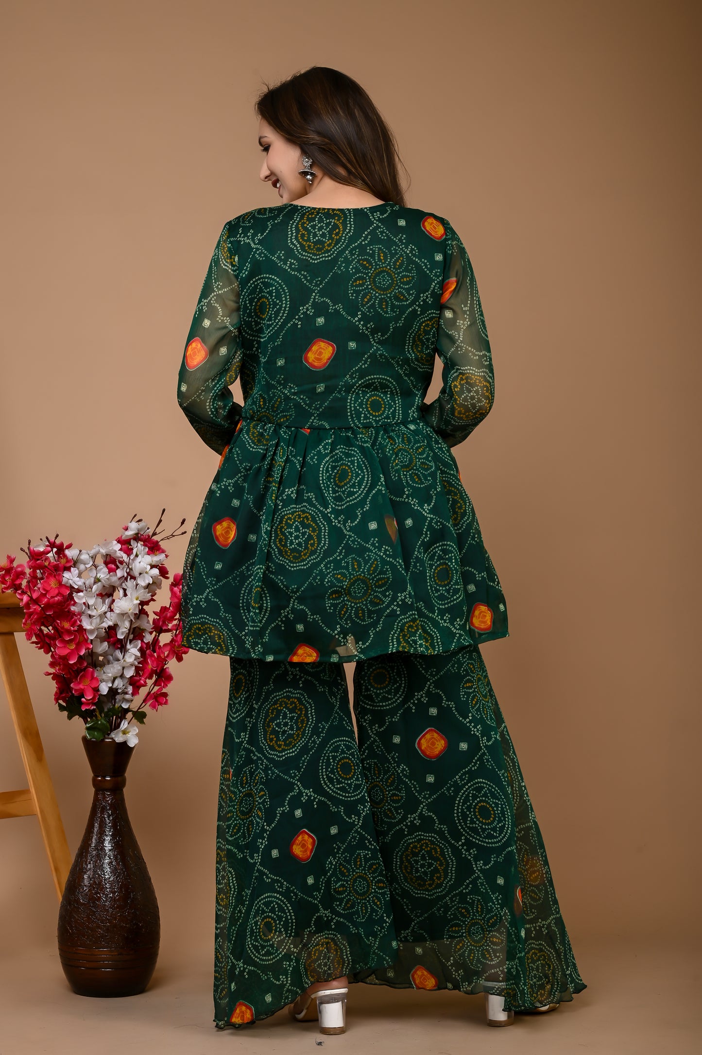 Green Bandhani Sharara Set