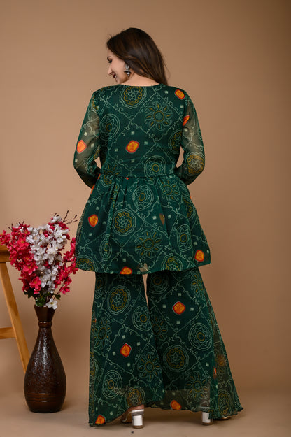 Green Bandhani Sharara Set