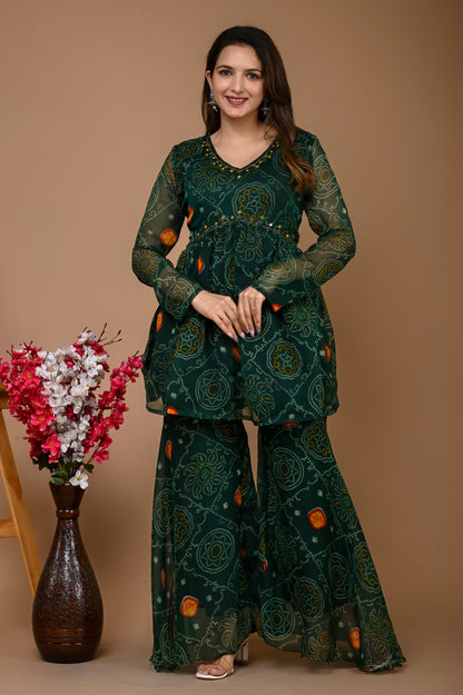 Green Bandhani Sharara Set