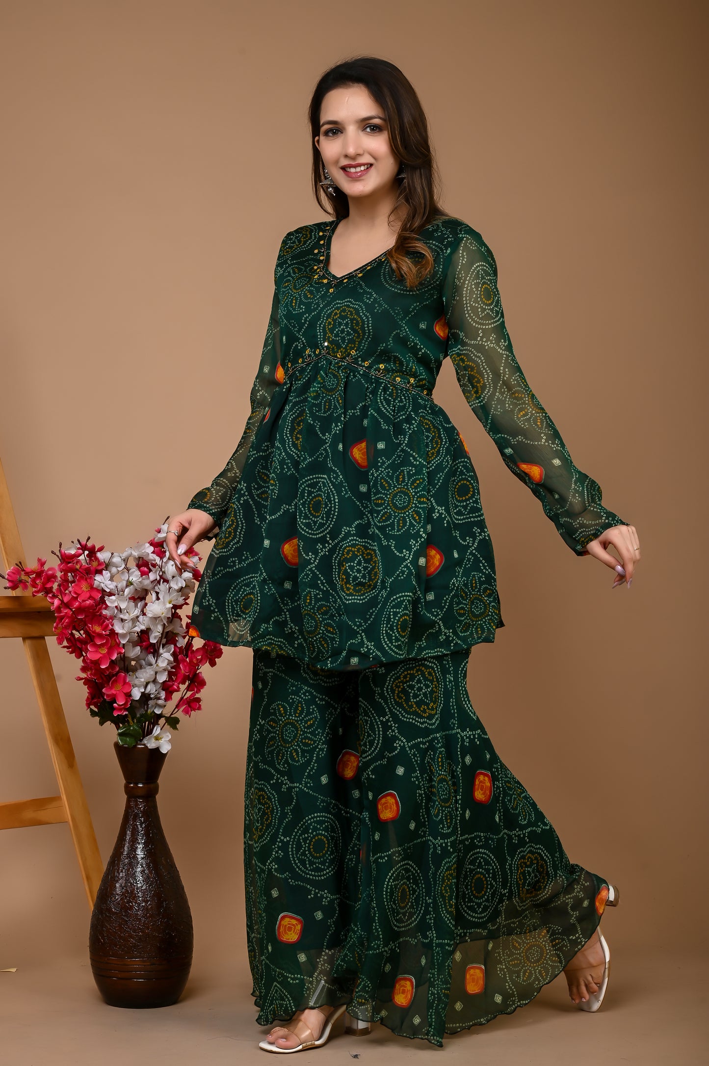 Green Bandhani Sharara Set