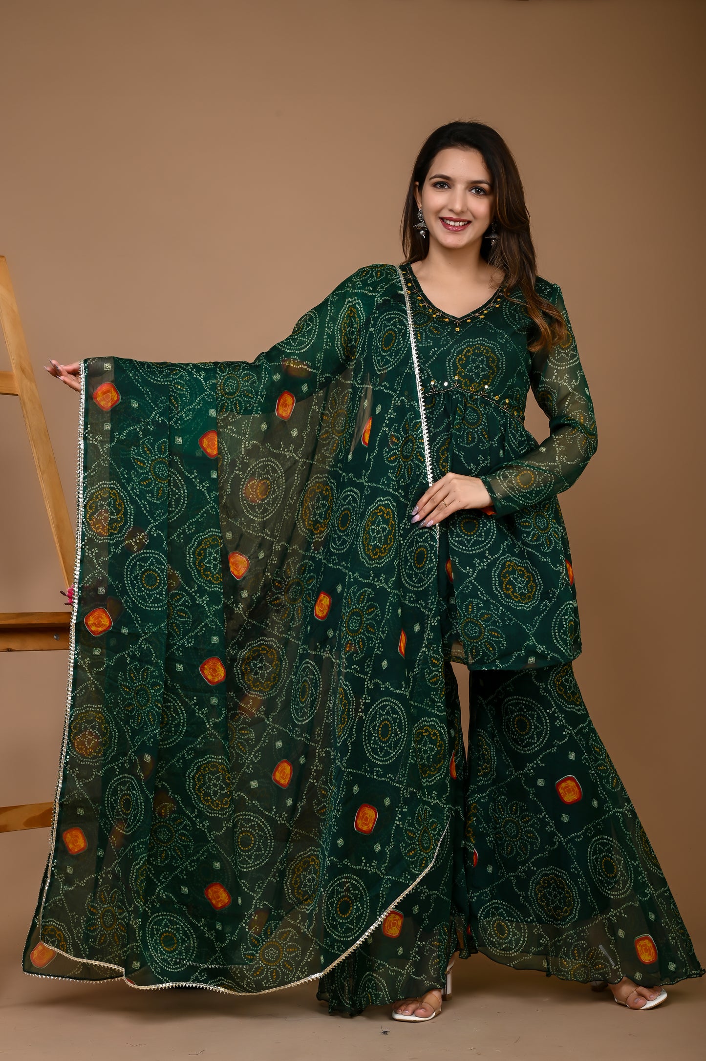 Green Bandhani Sharara Set