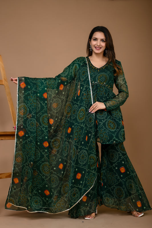 Green Bandhani Sharara Set
