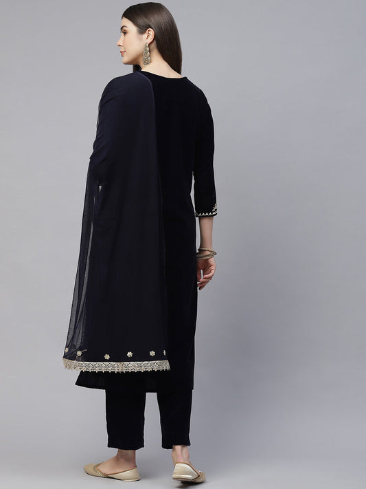 Royal Navy Blue Velvet Kurta