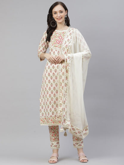 Cream-coloured printed Kurta set