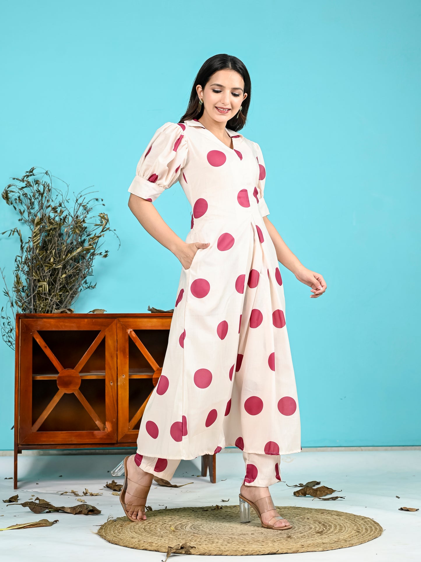MAROON POLKA DOT CO-ORD