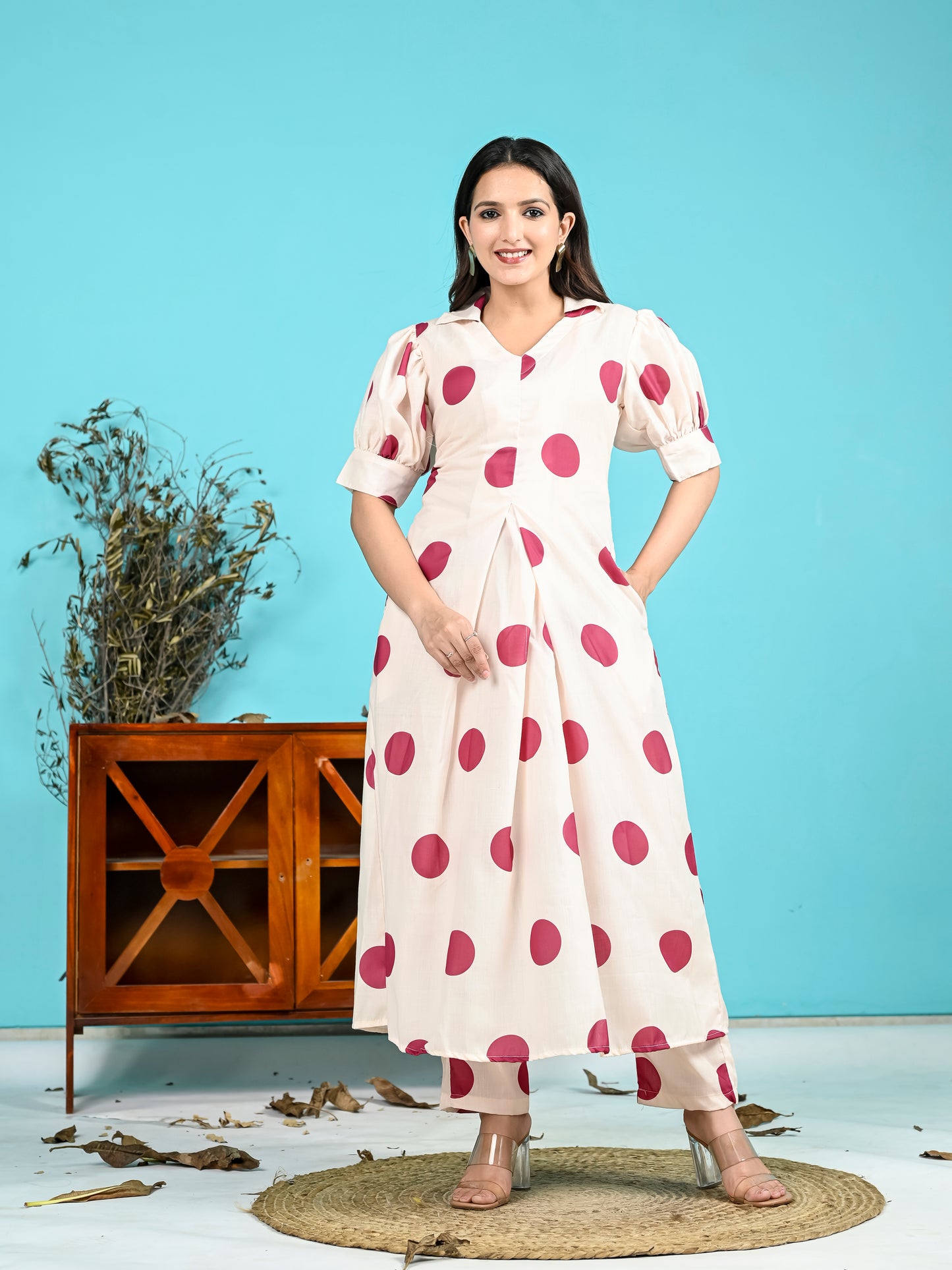 MAROON POLKA DOT CO-ORD