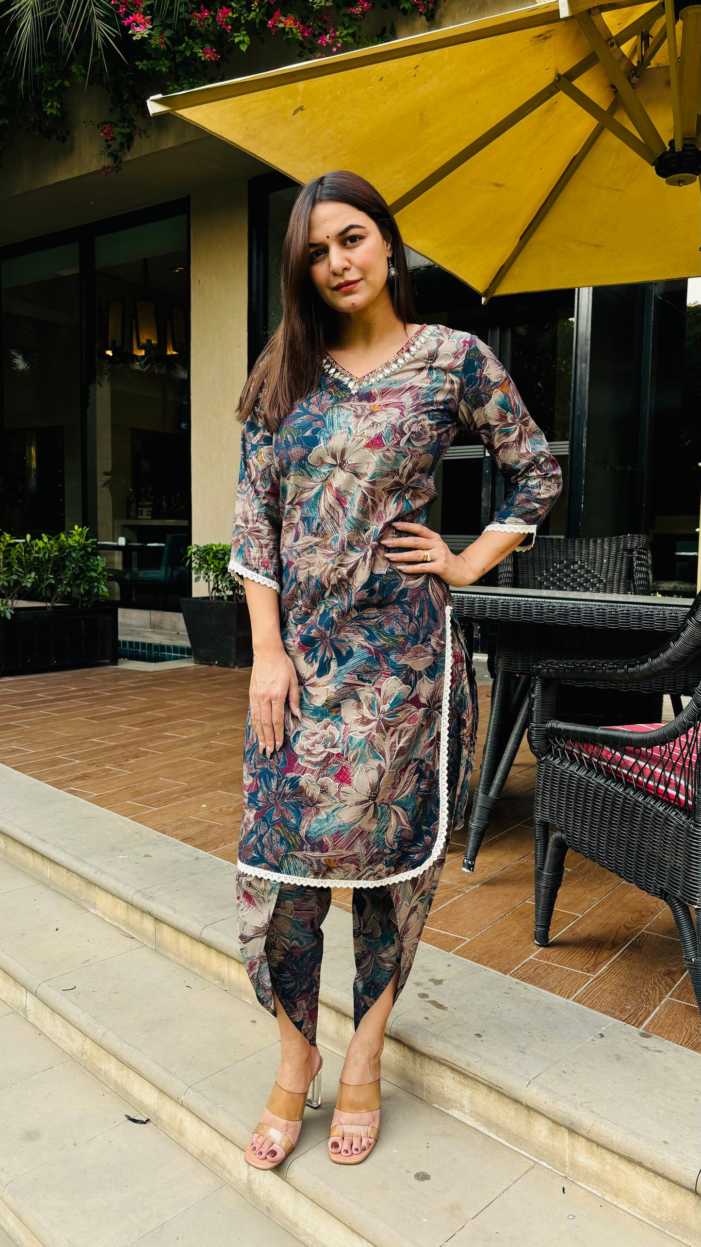 MULTI FLORAL  MUSLIN DHOTI SET