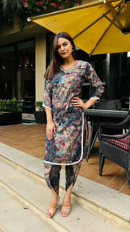 MULTI FLORAL  MUSLIN DHOTI SET