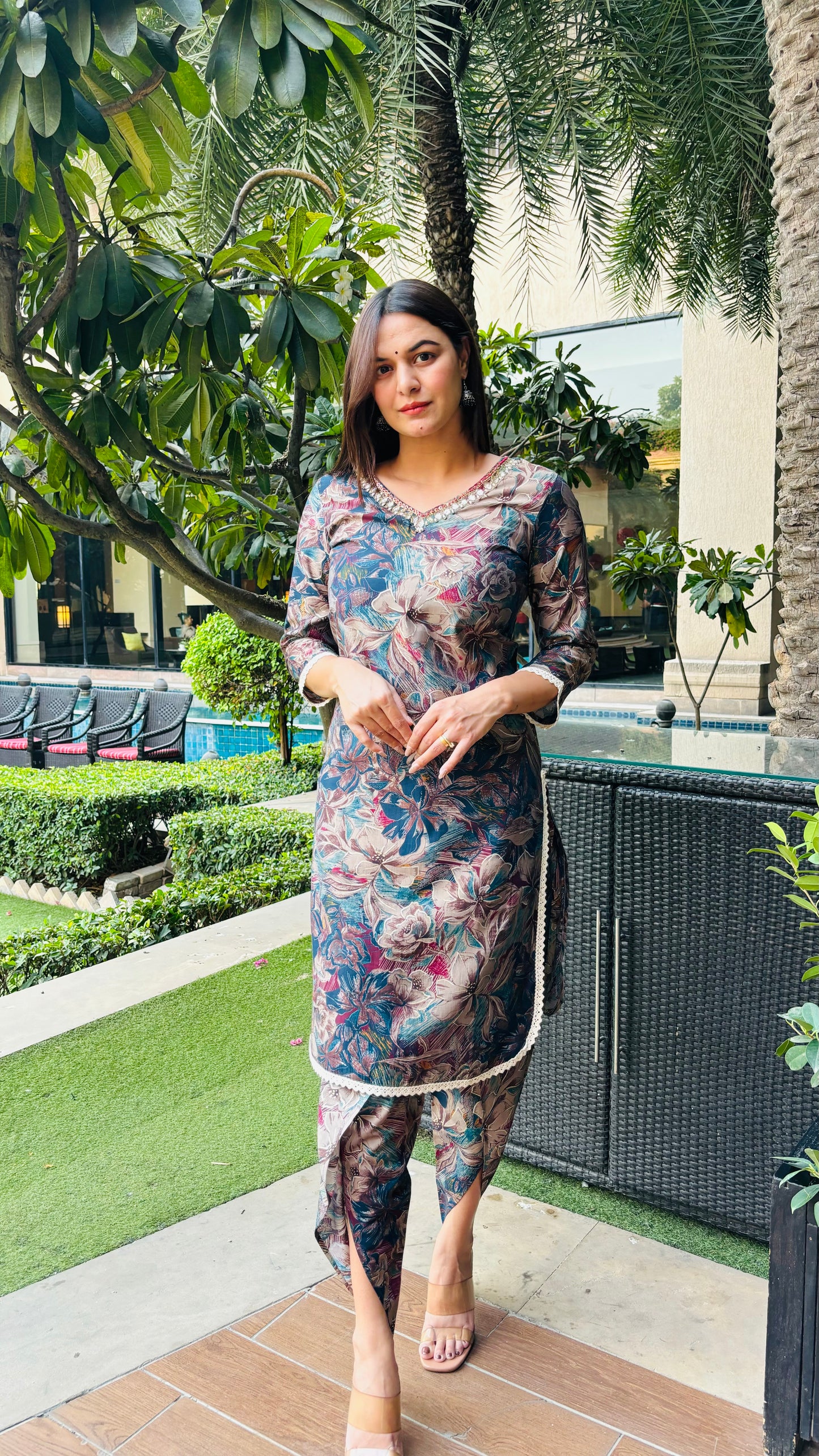 MULTI FLORAL  MUSLIN DHOTI SET