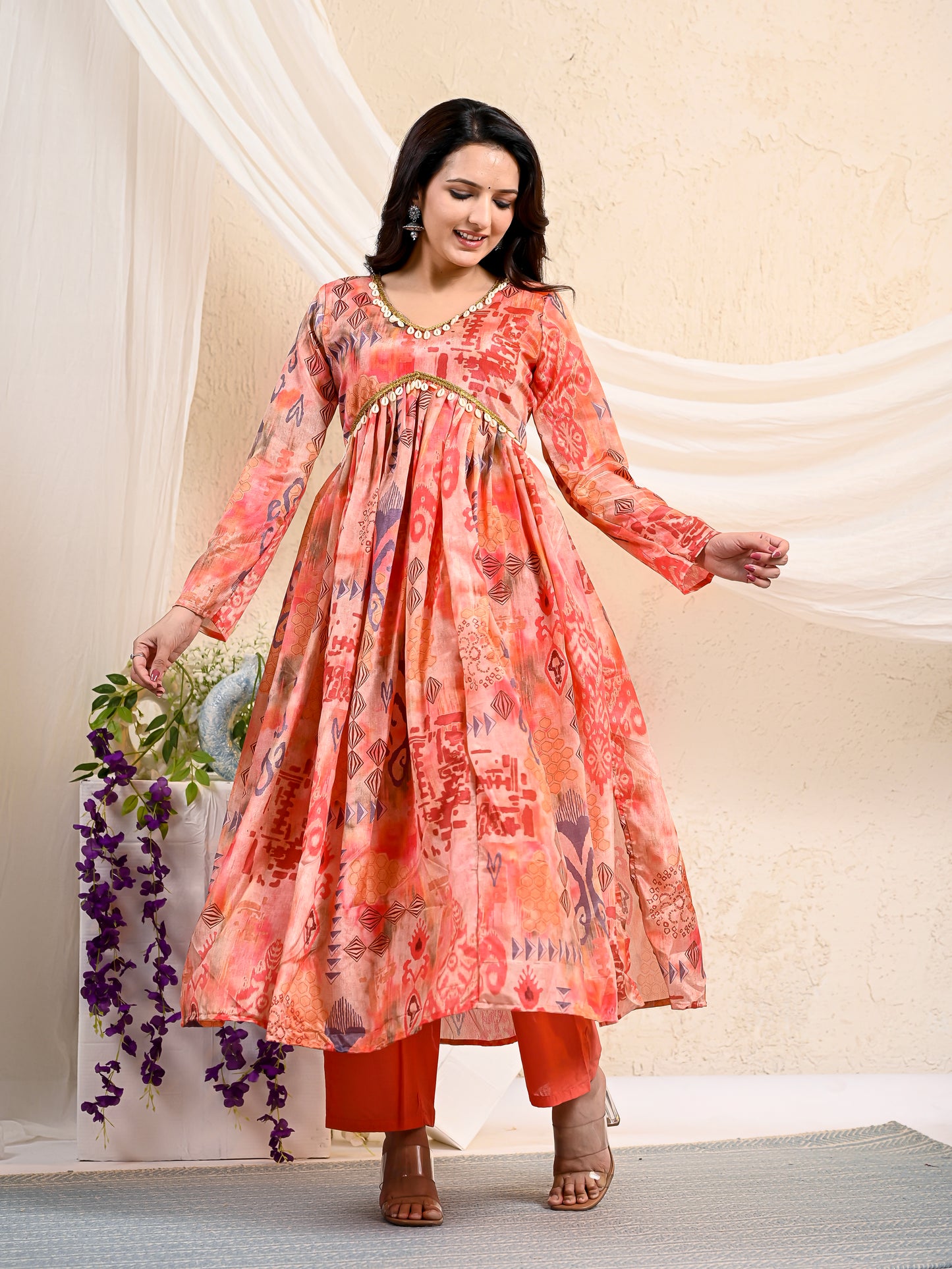 Peach Printed Alia Cut Set