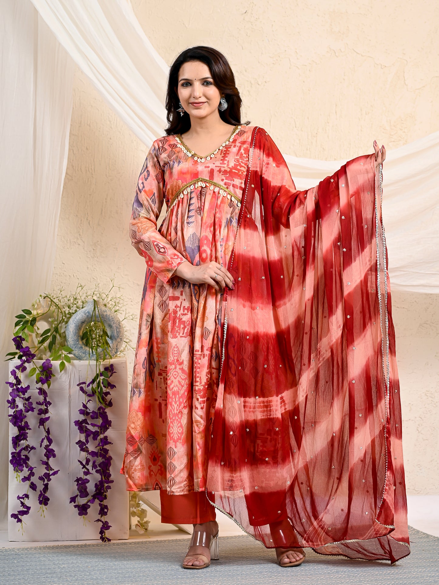 Peach Printed Alia Cut Set