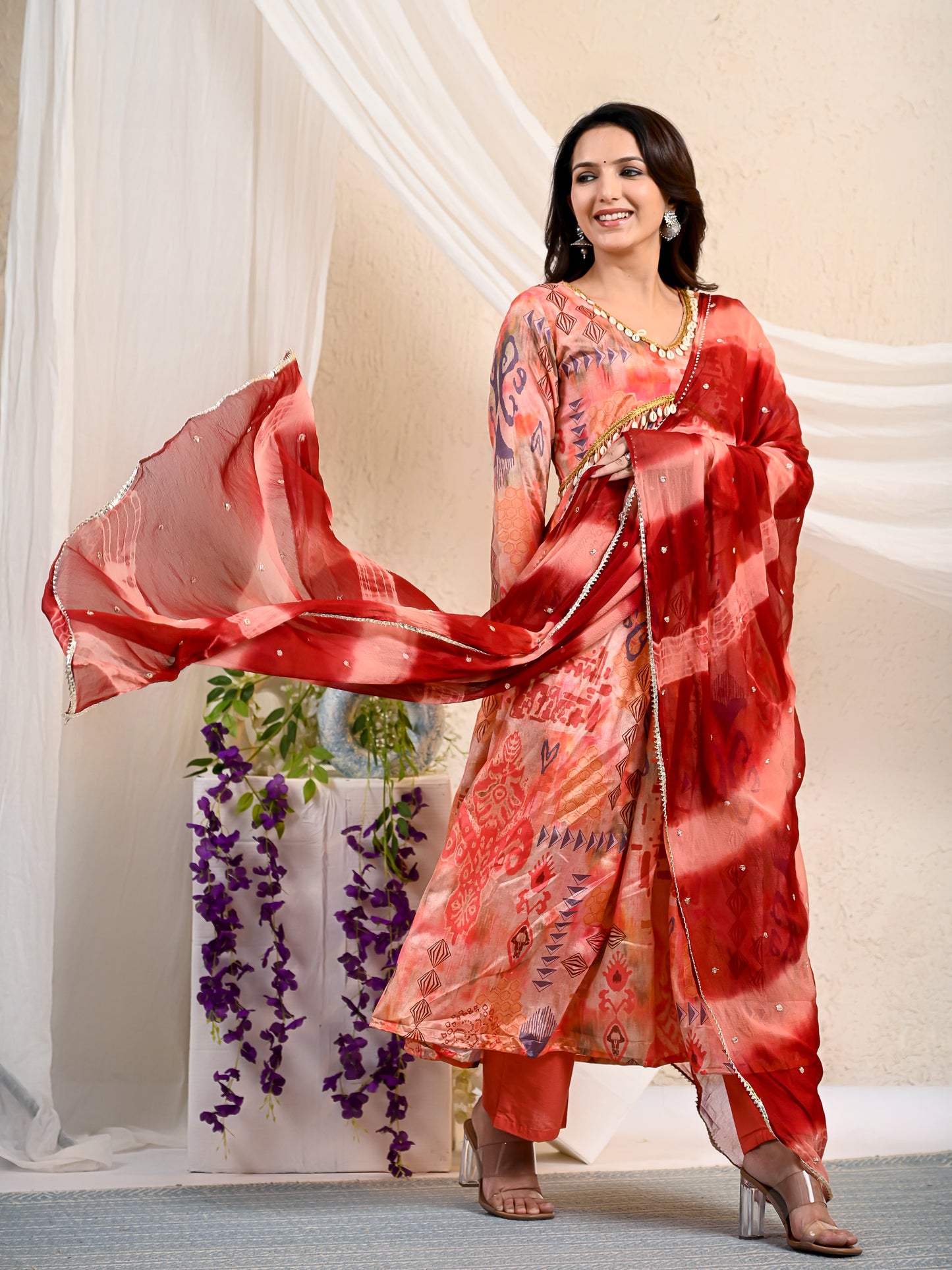Peach Printed Alia Cut Set