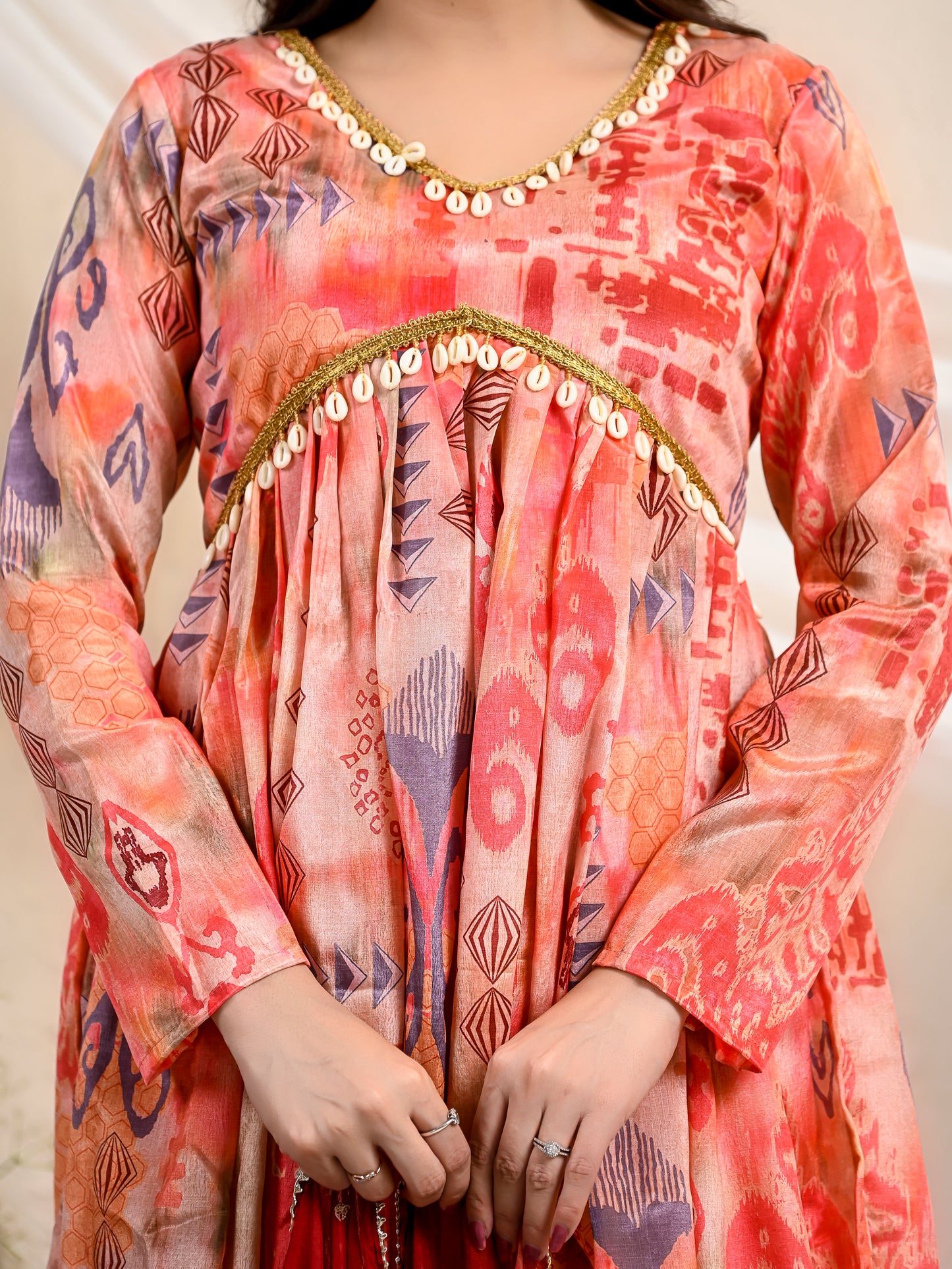 Peach Printed Alia Cut Set