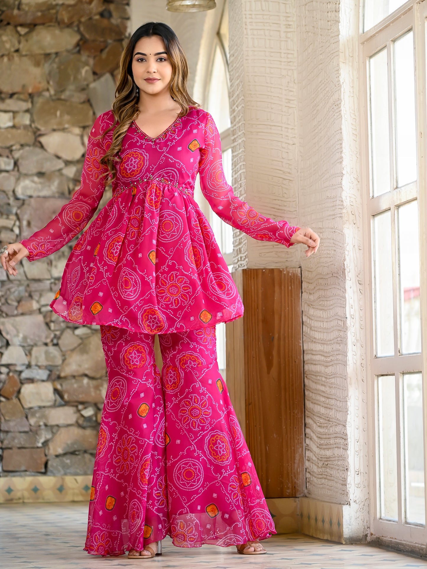 Pink Bandhani Sharara Set