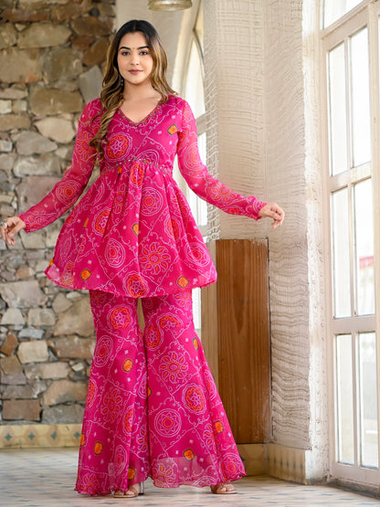 Pink Bandhani Sharara Set