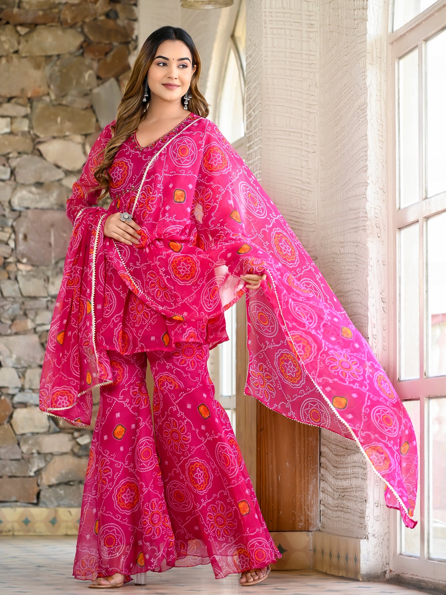 Pink Bandhani Sharara Set