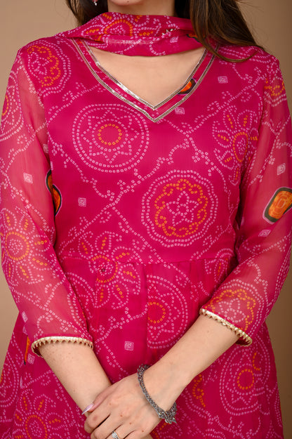 Pink Bandhani Side Dori Suit
