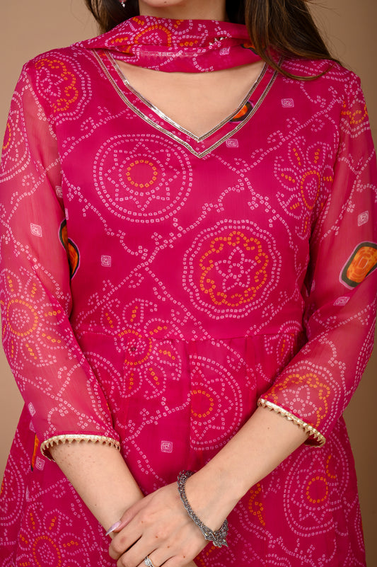 Pink Bandhani Side Dori Suit
